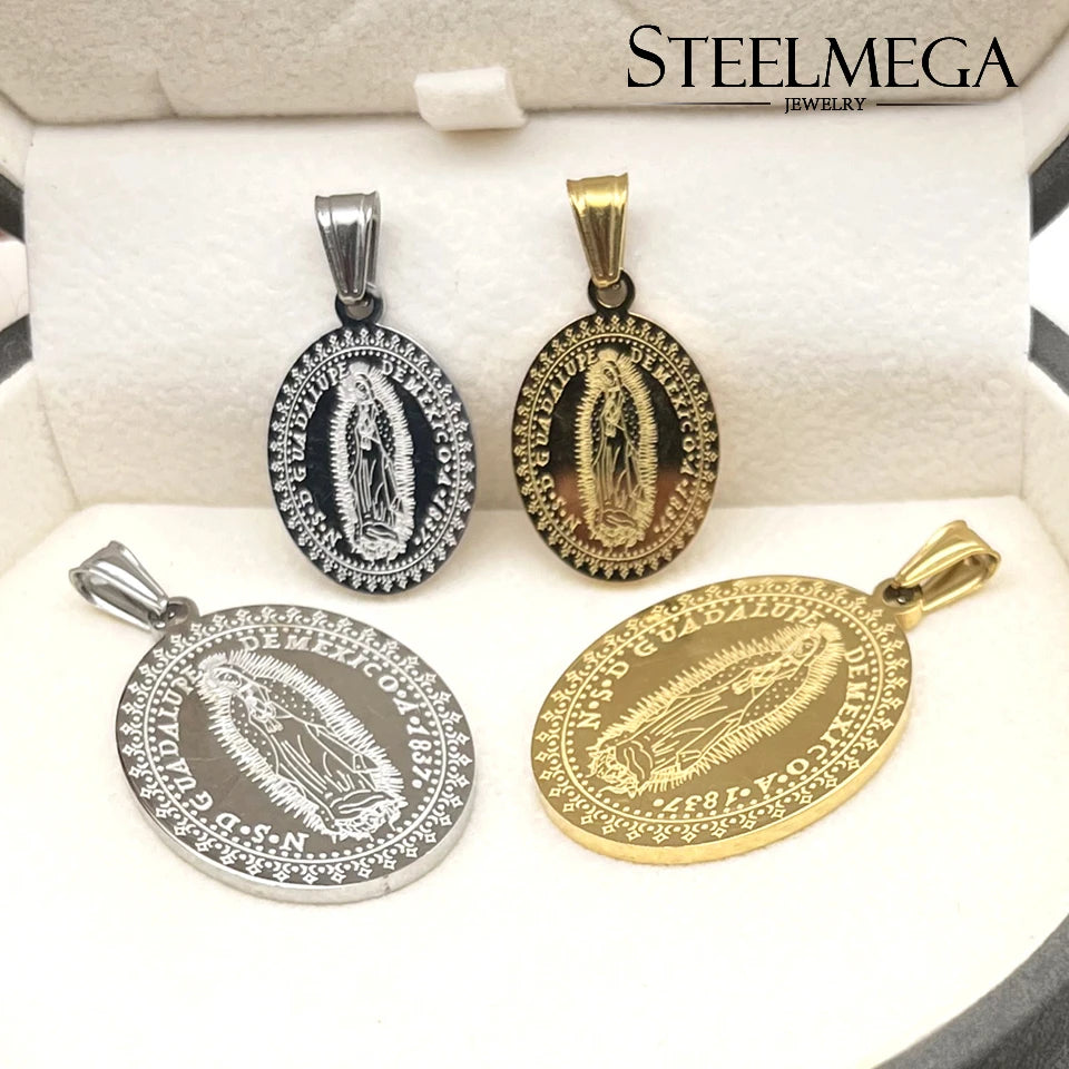 STEELMEGA Stainless Steel Catholic Pendant of Our Lady of Guadalupe Medal