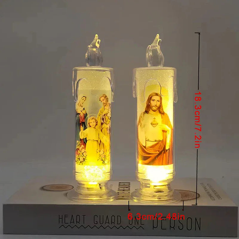 Jesus Virgin Christ Candle Lamp Romantic Flameless LED Prayer Candle Tea Light Religious Decorative Night Light Desktop Ornament