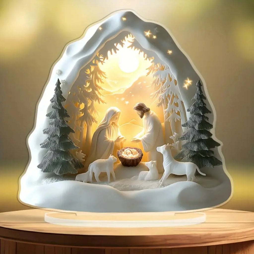 Nativity Scene white Statue,2D Flat Jesus Acrylic Figurine,Home,Office,Cafe,room,Studio,Table Ornament Christian Religion Decor