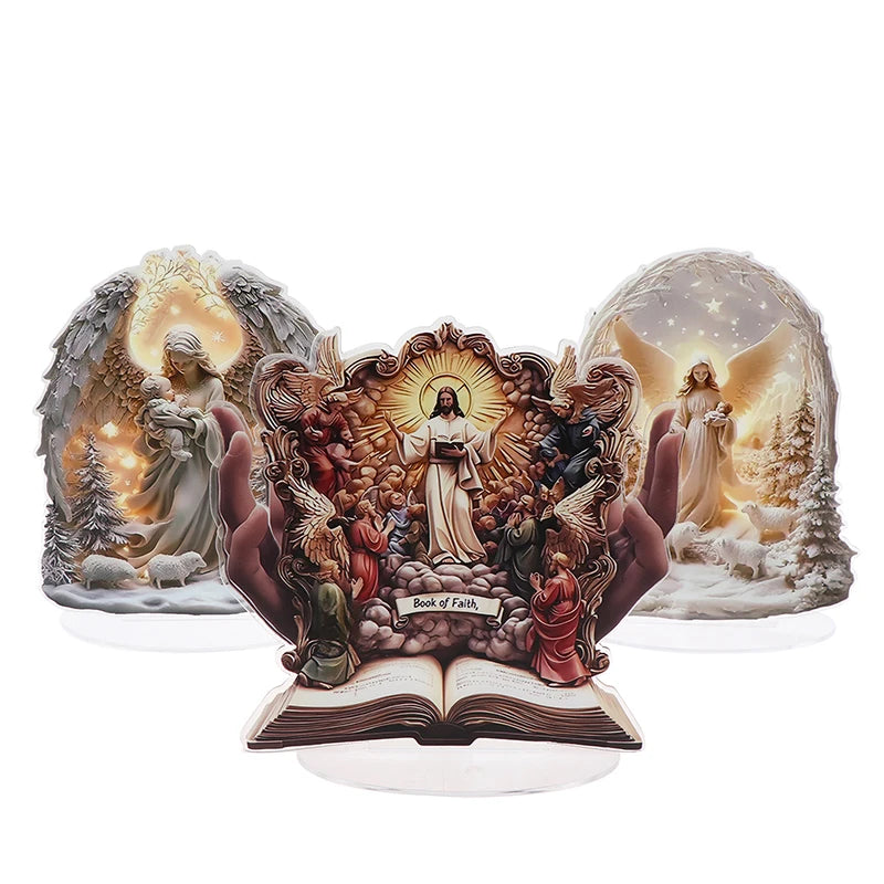 Nativity Scene Statue,2D Flat Jesus & Maria Acrylic Figurine,Home,Cafe,room,Studio,Table Ornament Christian Religion Decor