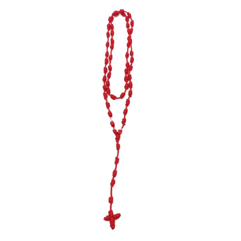 Sturdy Handwoven Crossing Knot Rosary Necklace for Spiritual Trendy Women Ladies