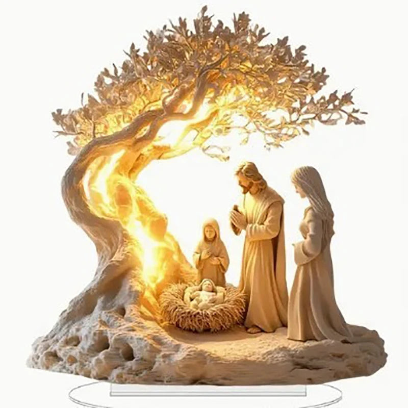 Nativity Scene white Statue,2D Flat Jesus Acrylic Figurine,Home,Office,Cafe,room,Studio,Table Ornament Christian Religion Decor