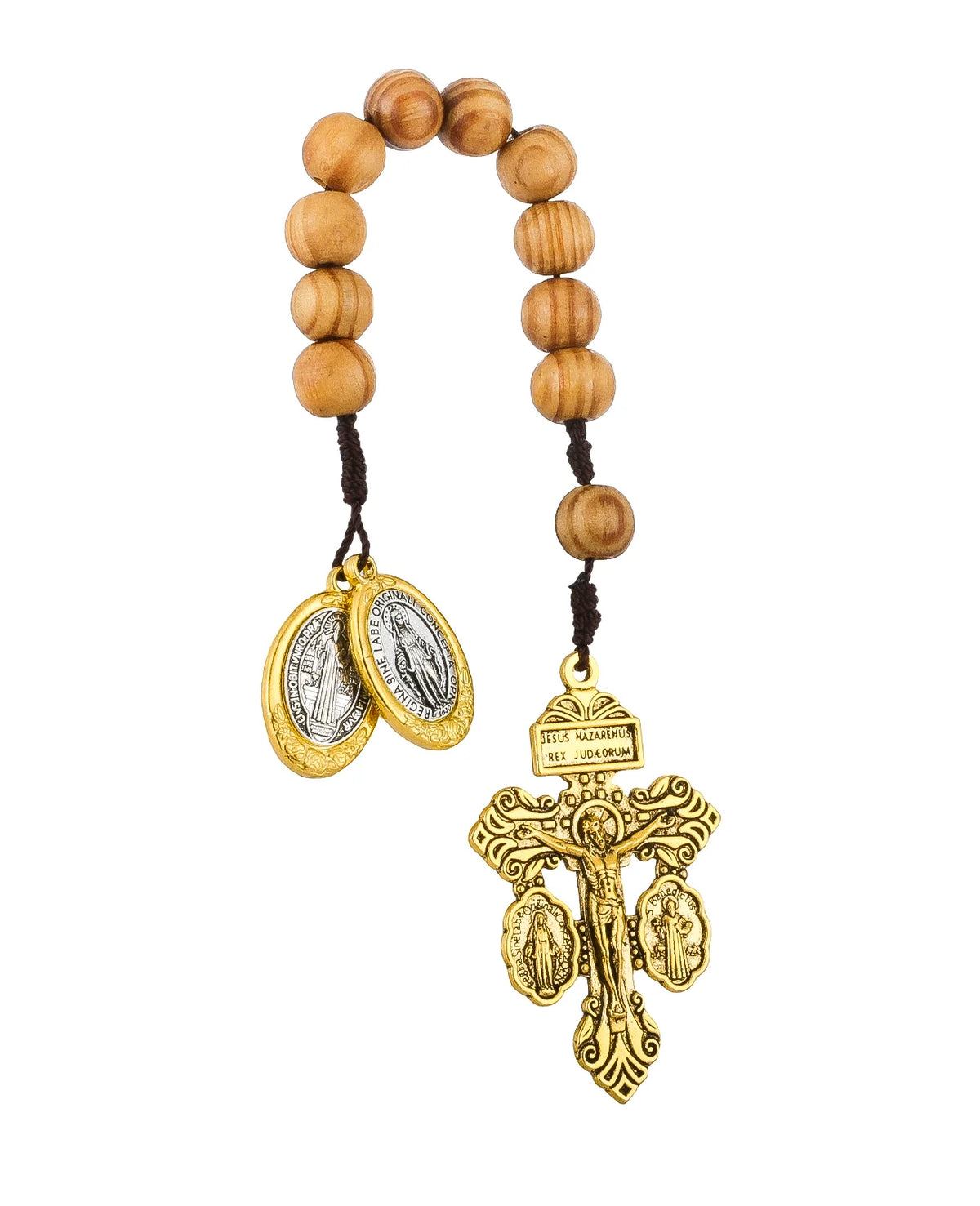 Catholic St Benedict Medal Pocket Rosary Lady Milagrosa Crucifix Cross Wooden Beads One Decade Prayer Rosaries Handmade Gift