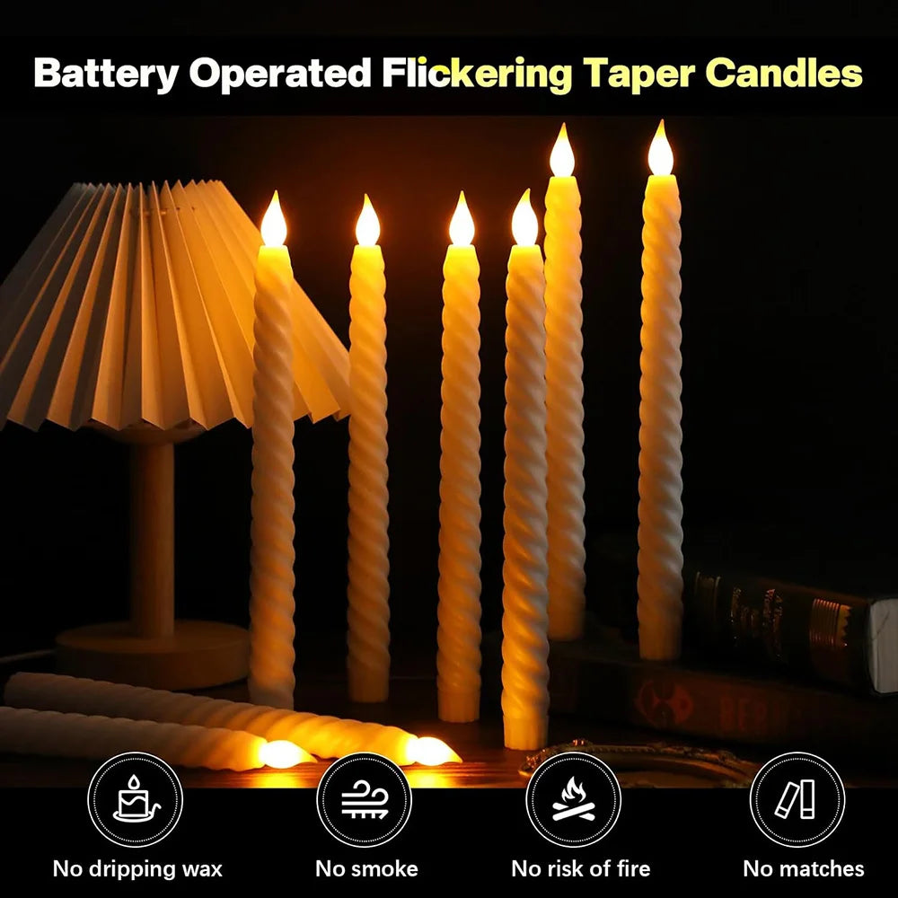 LED Flameless Taper Candles Lights Window Decorative Christmas Candles Lamp Electric Long Candles 3D-Wick Flameless Candlesticks