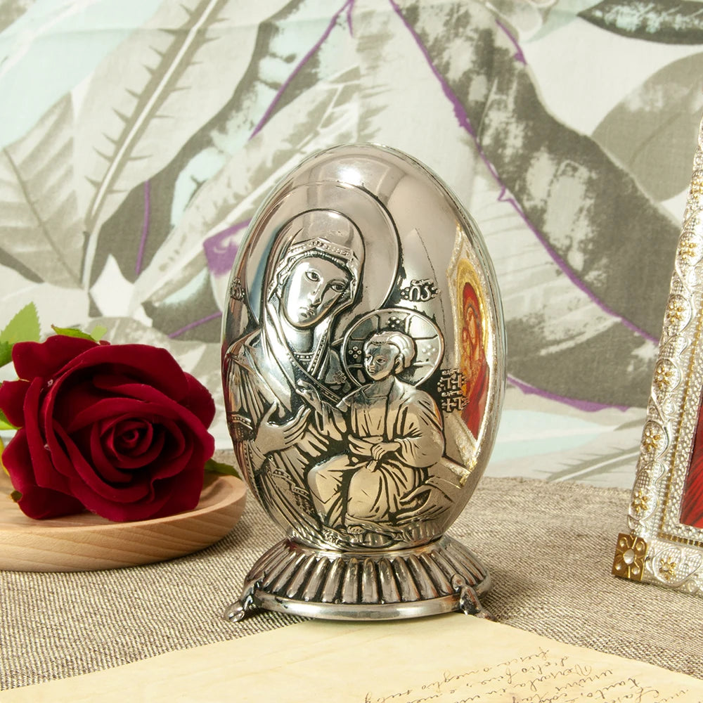HT New Creative Design Holy Virgin Mary Statue Metal Alloy Round Shape Orthodox Catholic Church Decoration Ornament