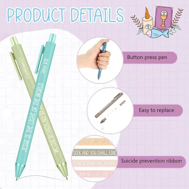 20 Pcs Colorful Sunday School Christian Pens Bible Scripture Religious Ink Pens for Students Office Church Supplies