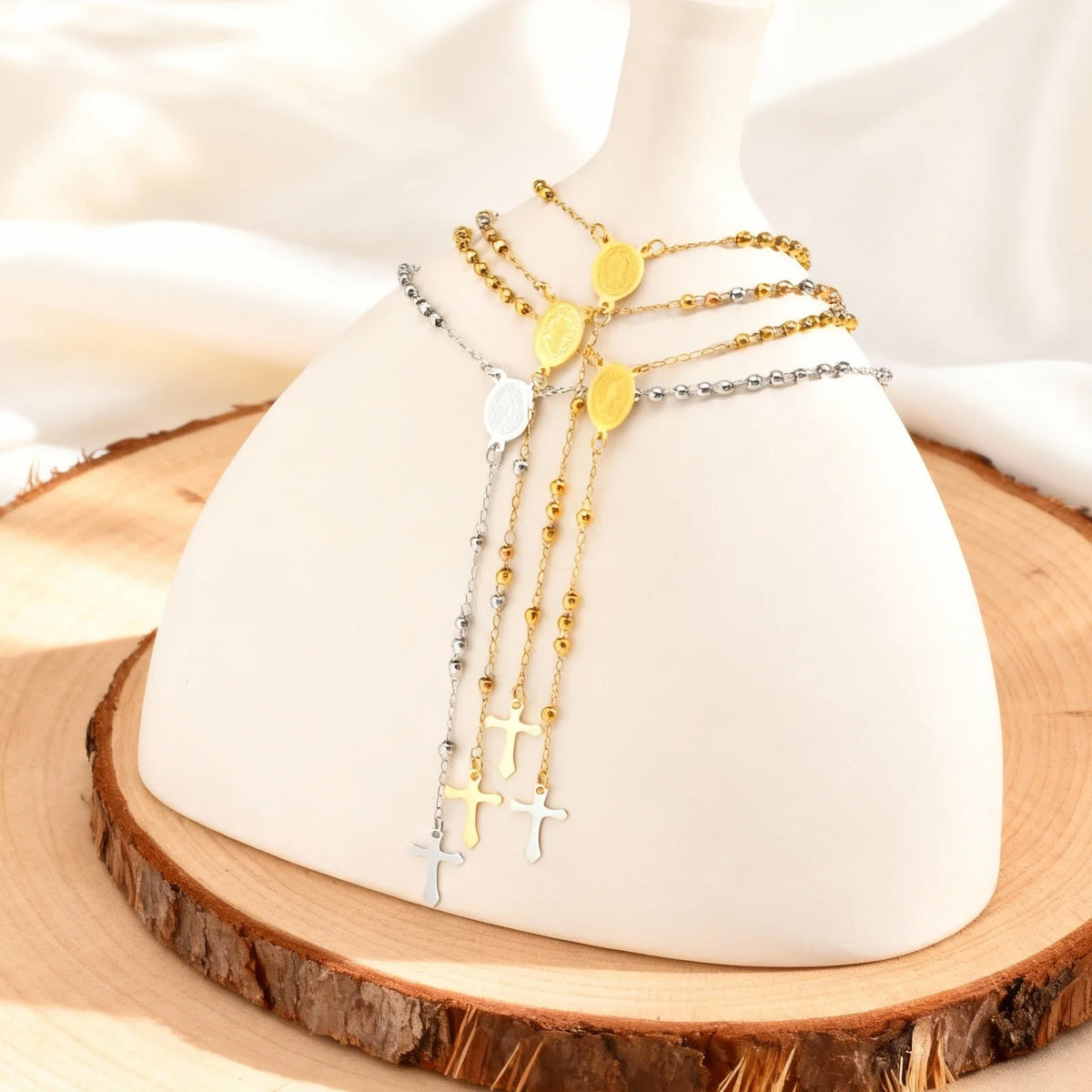 Rosary Virgin Cross Drop Y-shaped Necklace for Women,Stainless Steel Link Bead Chain Prayer Necklaces,Mary Jewelry Gift