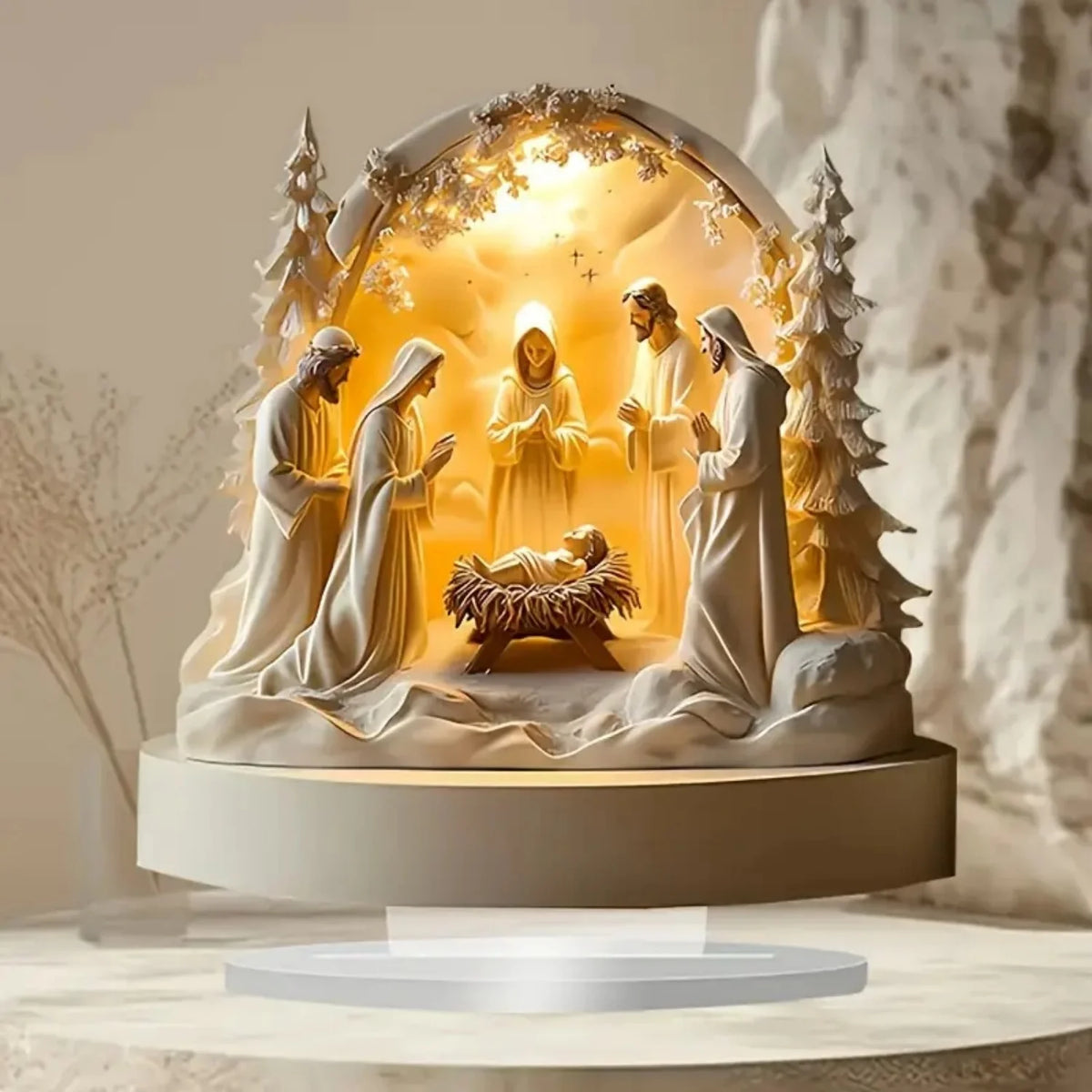 Nativity Scene white Statue,2D Flat Jesus Acrylic Figurine,Home,Office,Cafe,room,Studio,Table Ornament Christian Religion Decor