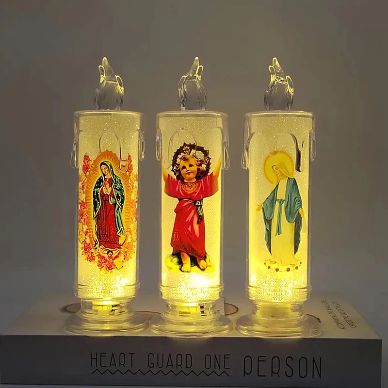 Jesus Virgin Christ Candle Lamp Romantic Flameless LED Prayer Candle Tea Light Religious Decorative Night Light Desktop Ornament