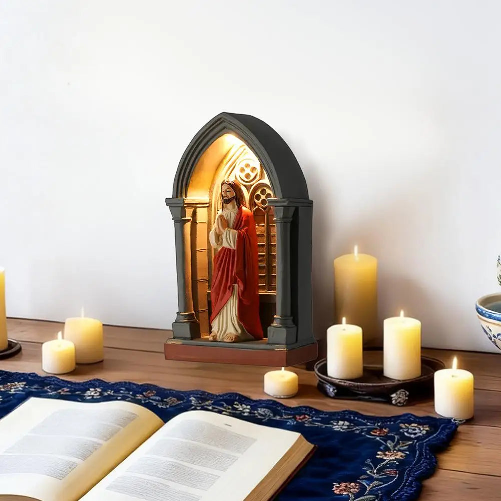 Jesus Statue Virgin Mary Resin Ornament 6" Figurine with Light Ideal Religious Gift for Baptisms Communions Wedding