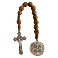 Saint Benedict Medal Prayer Pocket Rosary Catholic Brown Wood Beads with Saint Benedict Medal and Crucifix, 9 Inch