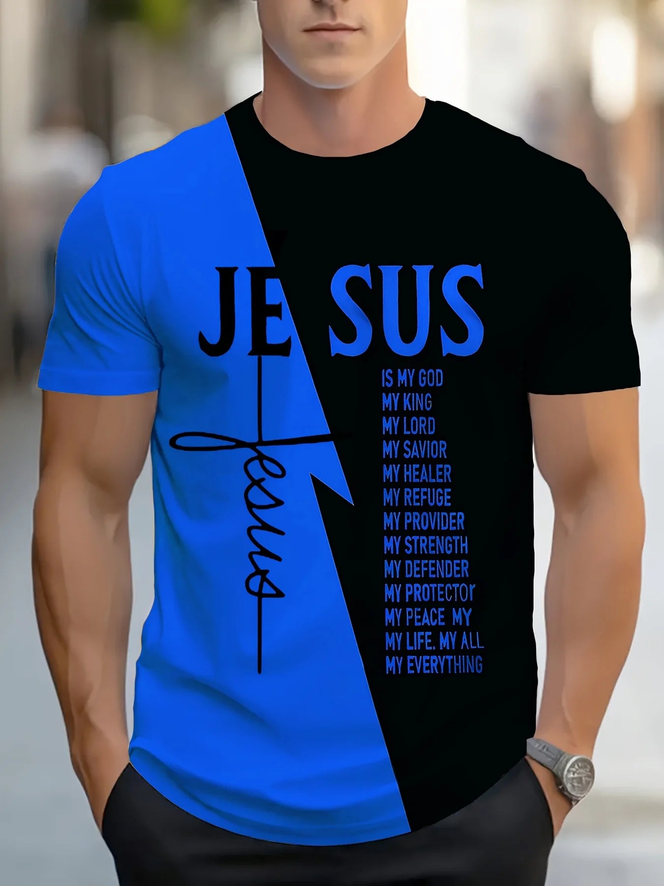 Men's Crew Neck Christian Style T-Shirt with Text Design Casual Sports Top Comfortable and Simple Short Sleeve for All Seasons