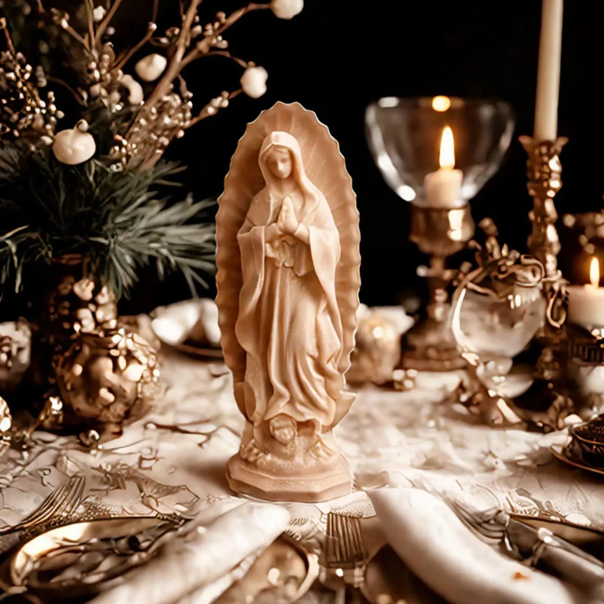 Blessed Virgin Mary Portrait Silicone Candle Mold 3D Prayer Madonna Statue Resin Plaster Making Tool Handmade Kit Home Decor