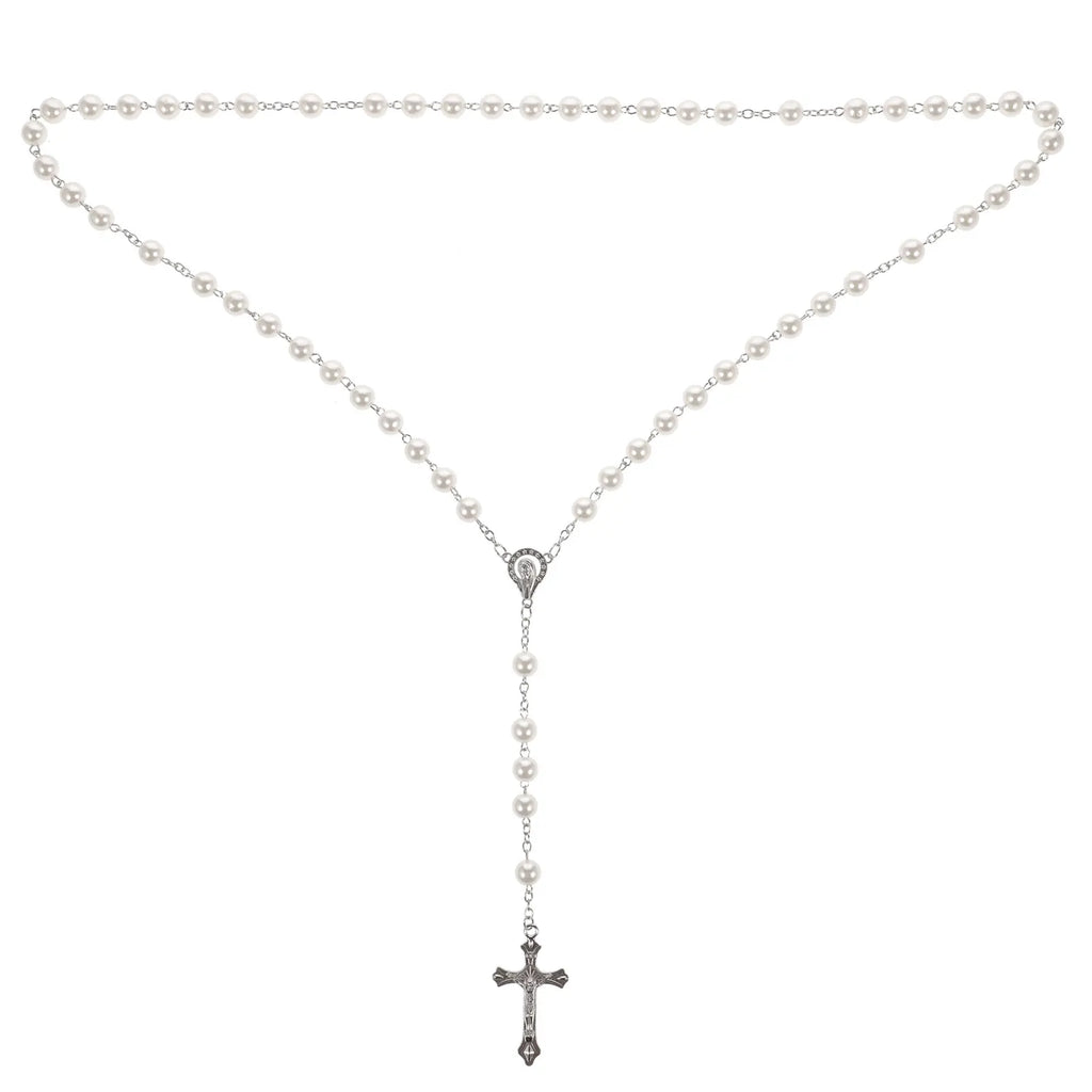 Love Rosary Catholic (Pink) 1pc Bead Necklaces Women Beaded Big Religious Cross Pendant