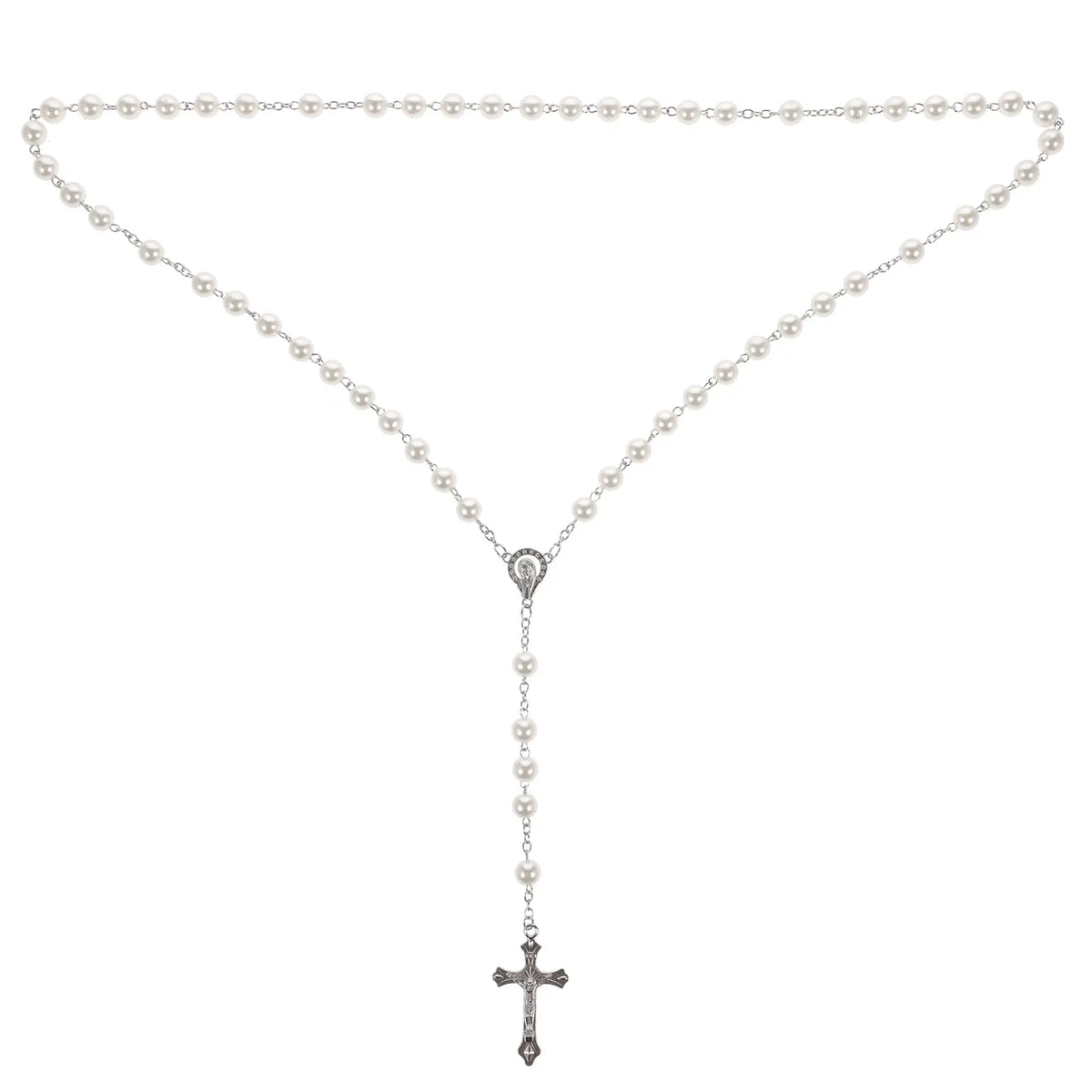 Love Rosary Catholic (Pink) 1pc Bead Necklaces Women Beaded Big Religious Cross Pendant