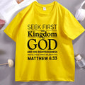Christian Men T Shirt Bible Verse T-Shirt Christian Merch Cross Jesus Seek First The Kingdom Tshirt Casual Round Neck Clothes
