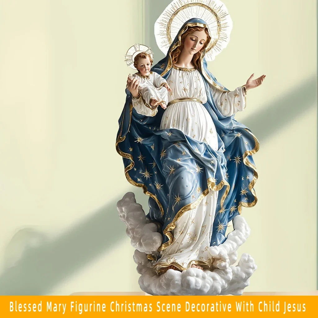 EeVirgin Mary & Infant Jesus Statue Christmas Nativity Scene Desktop Decorative Ornament