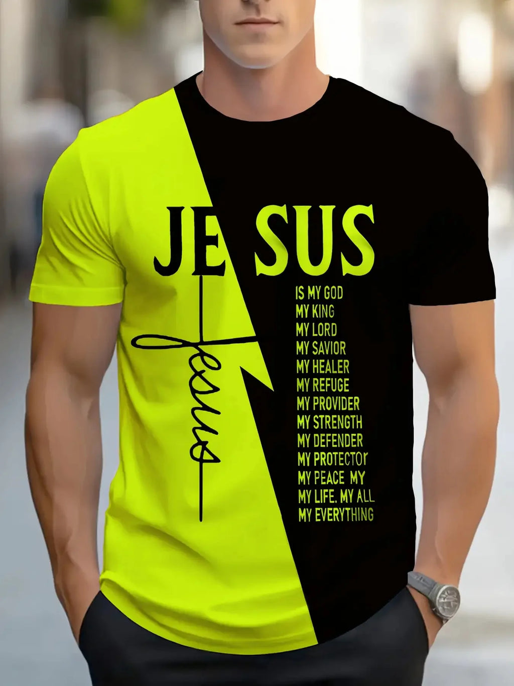 Men's Crew Neck Christian Style T-Shirt with Text Design Casual Sports Top Comfortable and Simple Short Sleeve for All Seasons