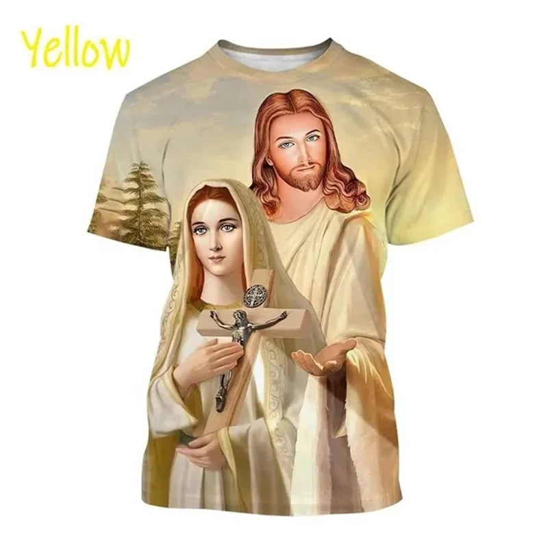 Christian Mother Of God Virgin Mary T-Shirt For Men Jesus Loves Casual Crew Neck Tee Tops Short Sleeve Oversized Men Tshirt