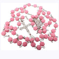 First Communion Rosary Set for Girls with Pink Rose Shaped Bead Pendant Necklace for Girls Catholic Gifts