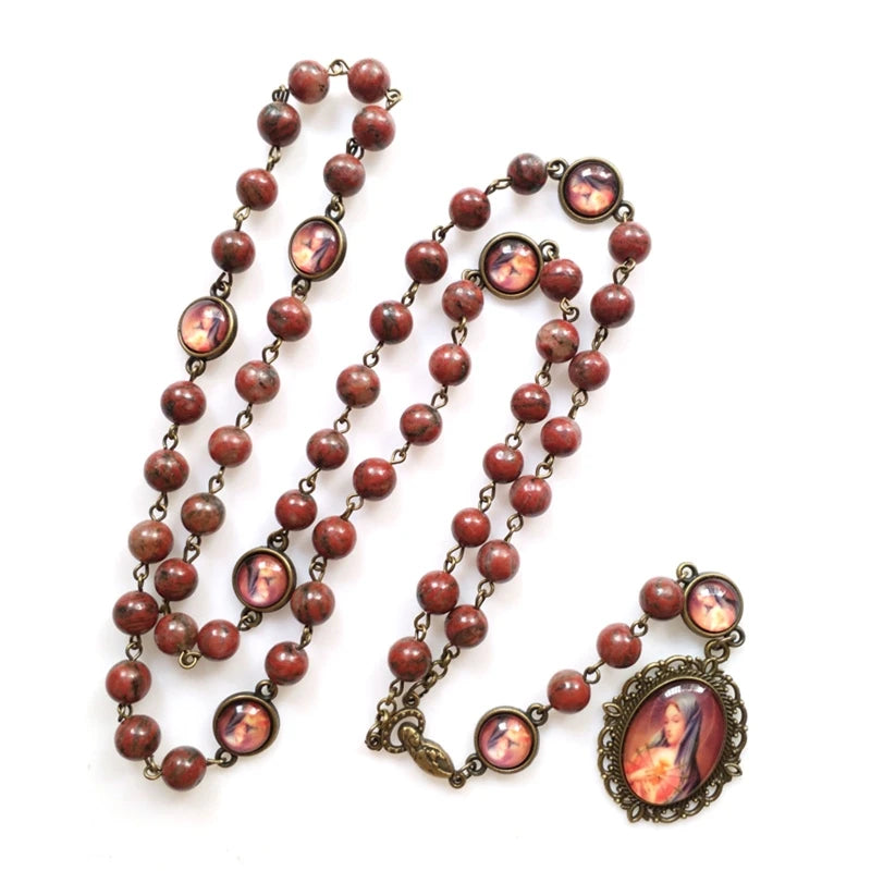 Rosary Glass Beads Catholic Necklace with Jesus Crucifix for Cross, First Communion Gifts, Confirmation Gifts for Te