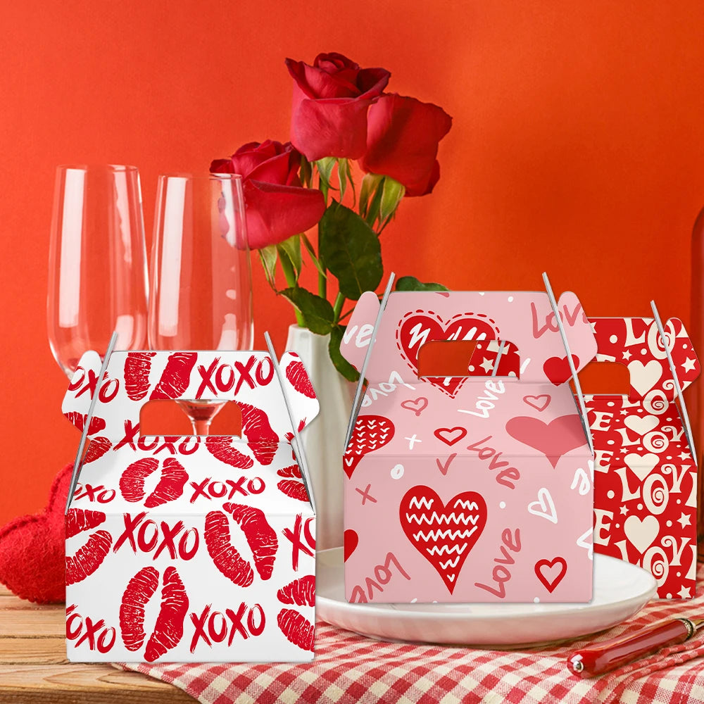 Valentine's Day Gift Bag Red Pink Candy Chocolate Packing Box Red Lip Love Printed Gift Box Valentine's Day Party Supplies Favor