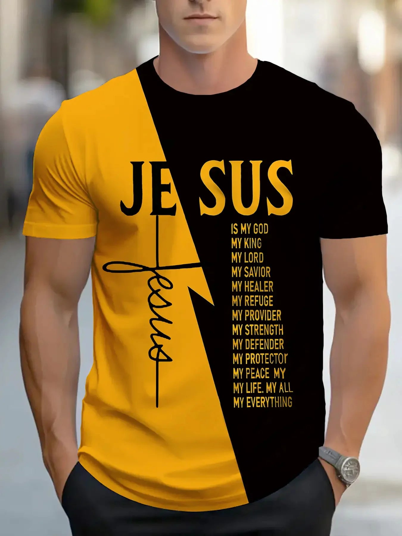 Men's Crew Neck Christian Style T-Shirt with Text Design Casual Sports Top Comfortable and Simple Short Sleeve for All Seasons