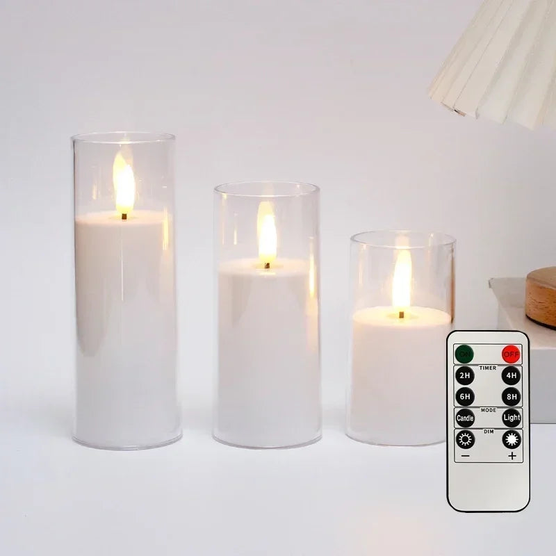LED Flameless Candles with Remote Timer Realistic Flickering Flame Acrylic Candle Battery Powered for Christmas Wedding Decor