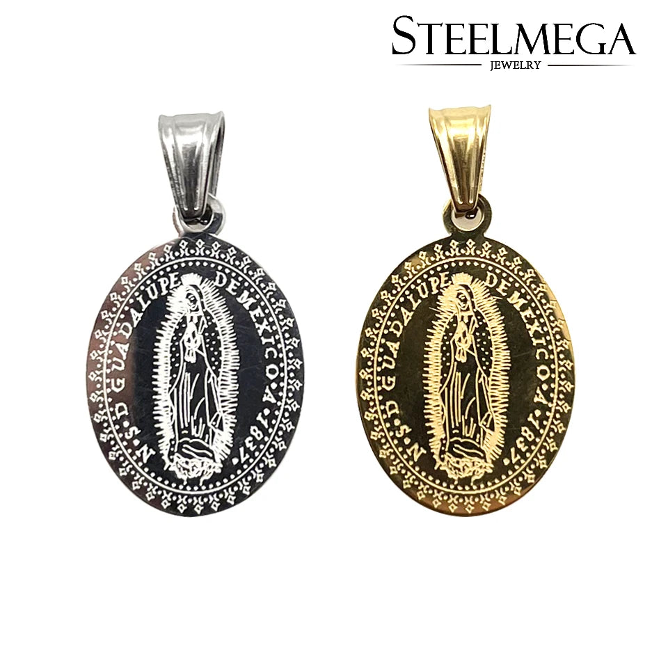 STEELMEGA Stainless Steel Catholic Pendant of Our Lady of Guadalupe Medal