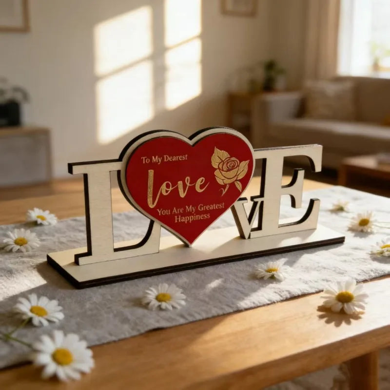 1pcs Valentine's Day Gift Wooden Ornament Anniversary Wooden Craft Desktop Decor Romantic Love-Themed Desktop Decoration