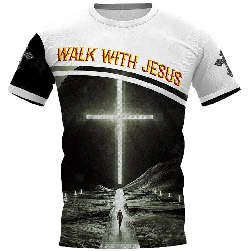 Vintage Men's Tshirts 3d Christian Jesus Print T-Shirt Summer Casual Streetwear Tops Men Clothing Short-sleeved Camisetas Homme