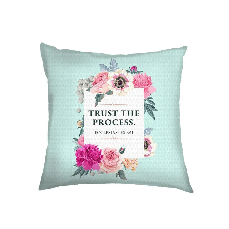 Flower Bible Verse Double-side Print Cushion Covers Christian Biblical Proverbs Pillowcase Home Decor Sofa Bedroom Pillow Cover