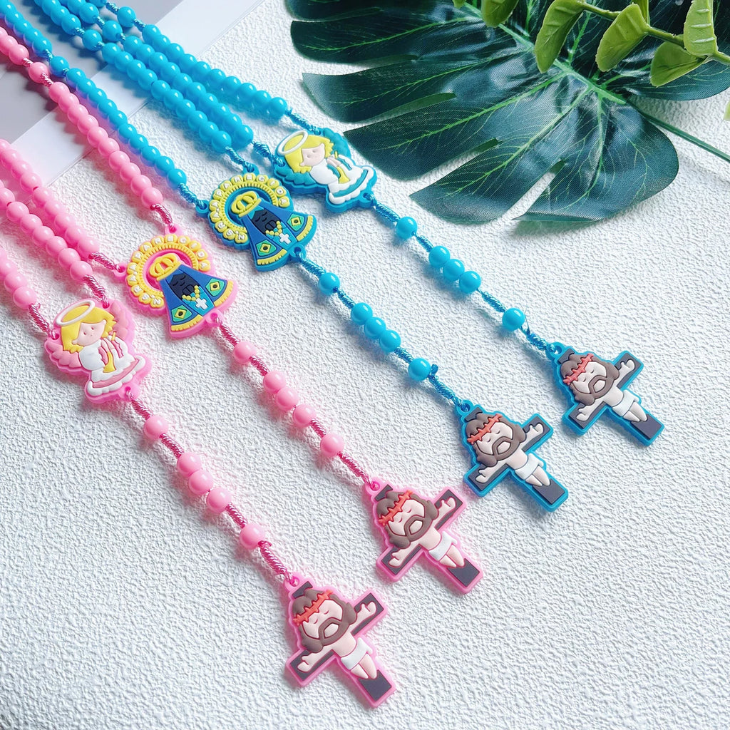 1 Piece Set Children's Catholic Rosary with Virgin Mary Angel Cross Pendant Boys Girls Communion Party Gift