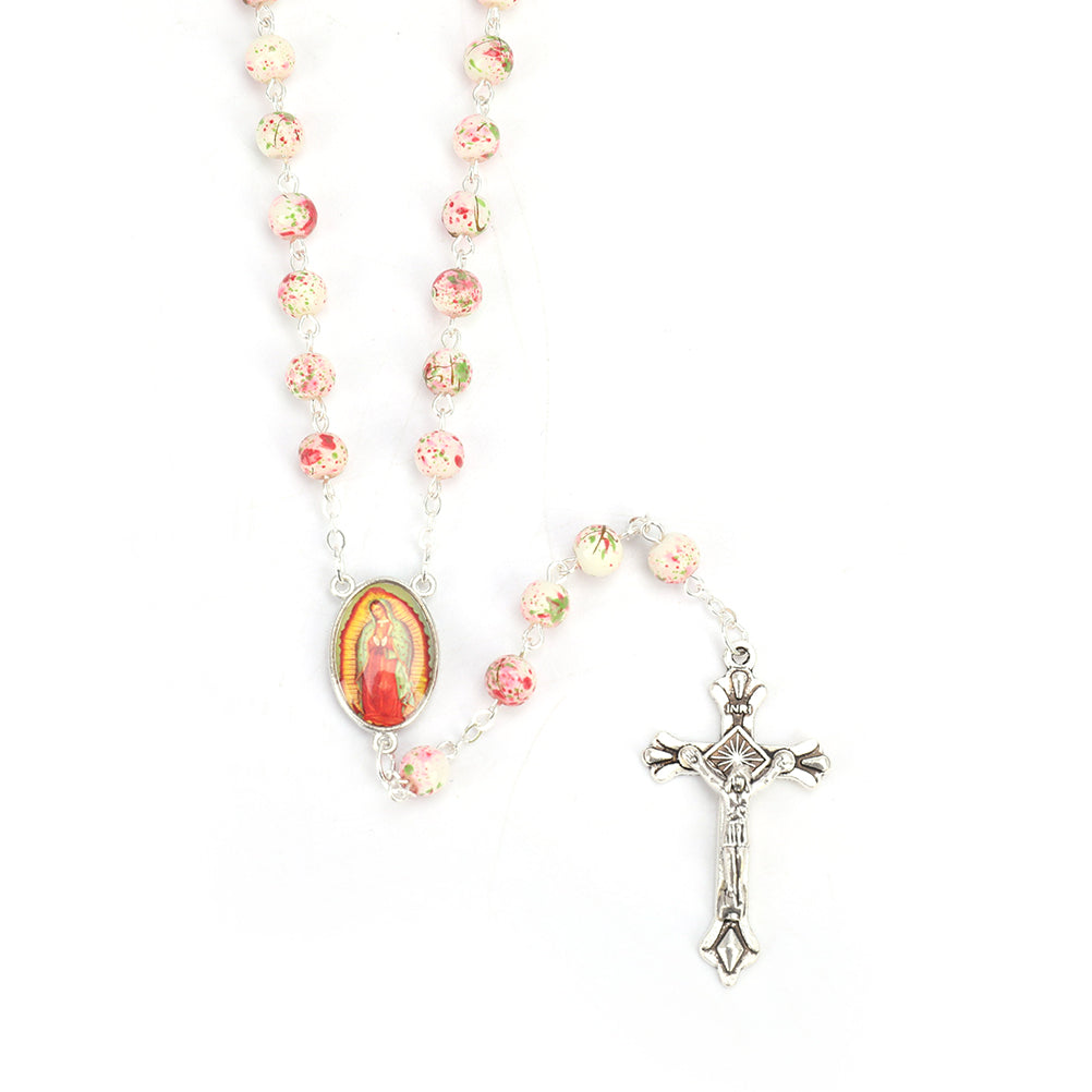 Catholic Rosary Small Size Round Blue Glass Beads Virgin Mary Jesus Necklace