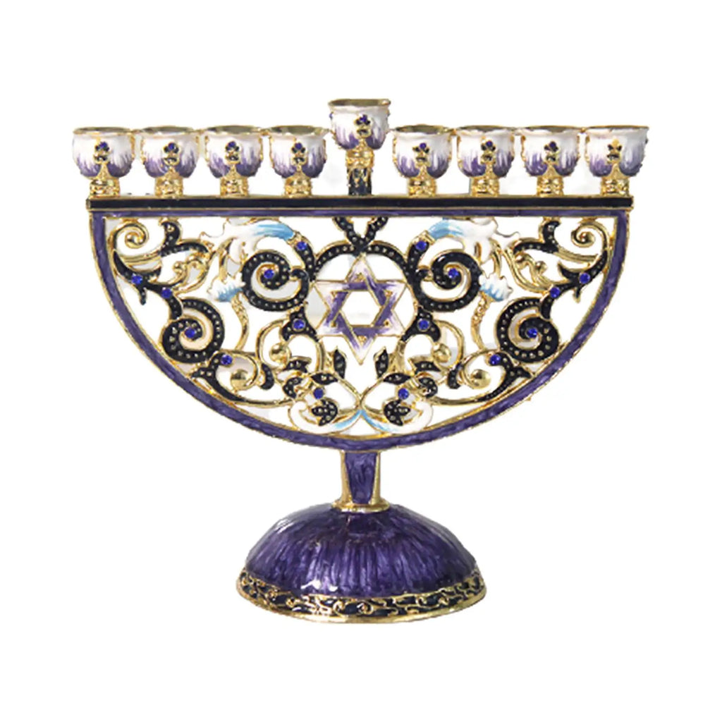 9 Branches Candelabrum Hanukkah Menorah Judaism Star of David Enamel Candlesticks Chanukah Candelabra Embellished Crystals Xmas