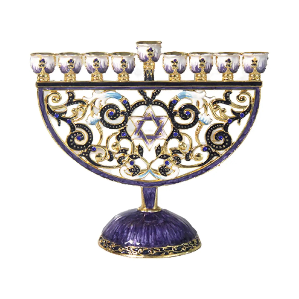9 Branches Candelabrum Hanukkah Menorah Judaism Star of David Enamel Candlesticks Chanukah Candelabra Embellished Crystals Xmas