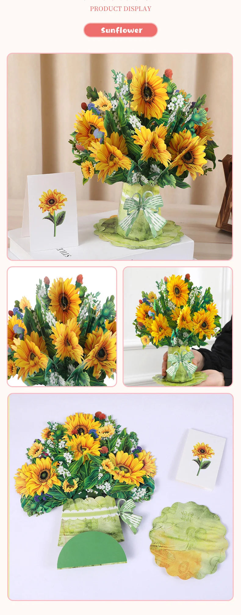 3D Creative Bouquet Gift Card for Mother Father Wife Friends Blessing Card Gift for Mothers Fathers Day Thank You Greeting Cards