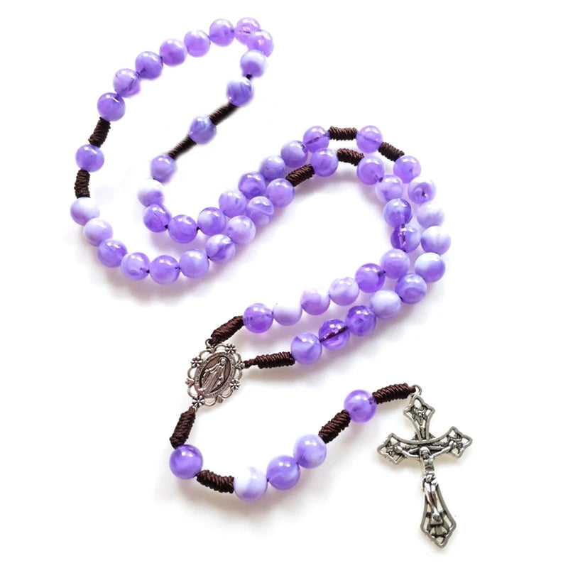 Rosary Glass Beads Catholic Necklace with Jesus Crucifix for Cross, First Communion Gifts, Confirmation Gifts for Te