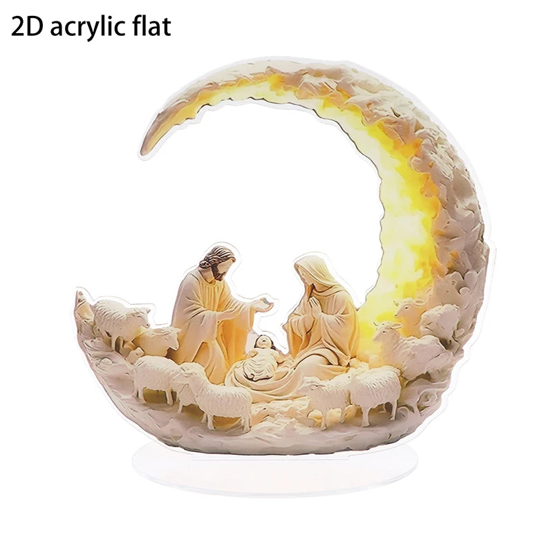 Nativity Scene Statue,2D Flat Jesus & Maria Acrylic Figurine,Home,Cafe,room,Studio,Table Ornament Christian Religion Decor