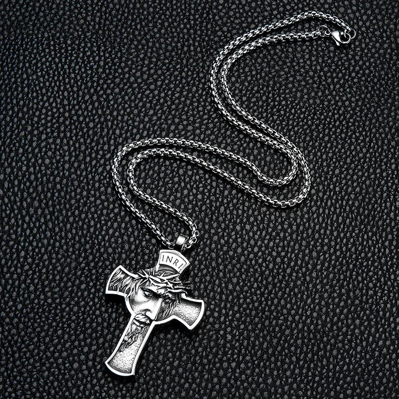 Stainless Steel Titanium Human Head Cross Jesus Hip Hop Pendant Collar Chains Necklace for Women Men Gift Fashion Jewel