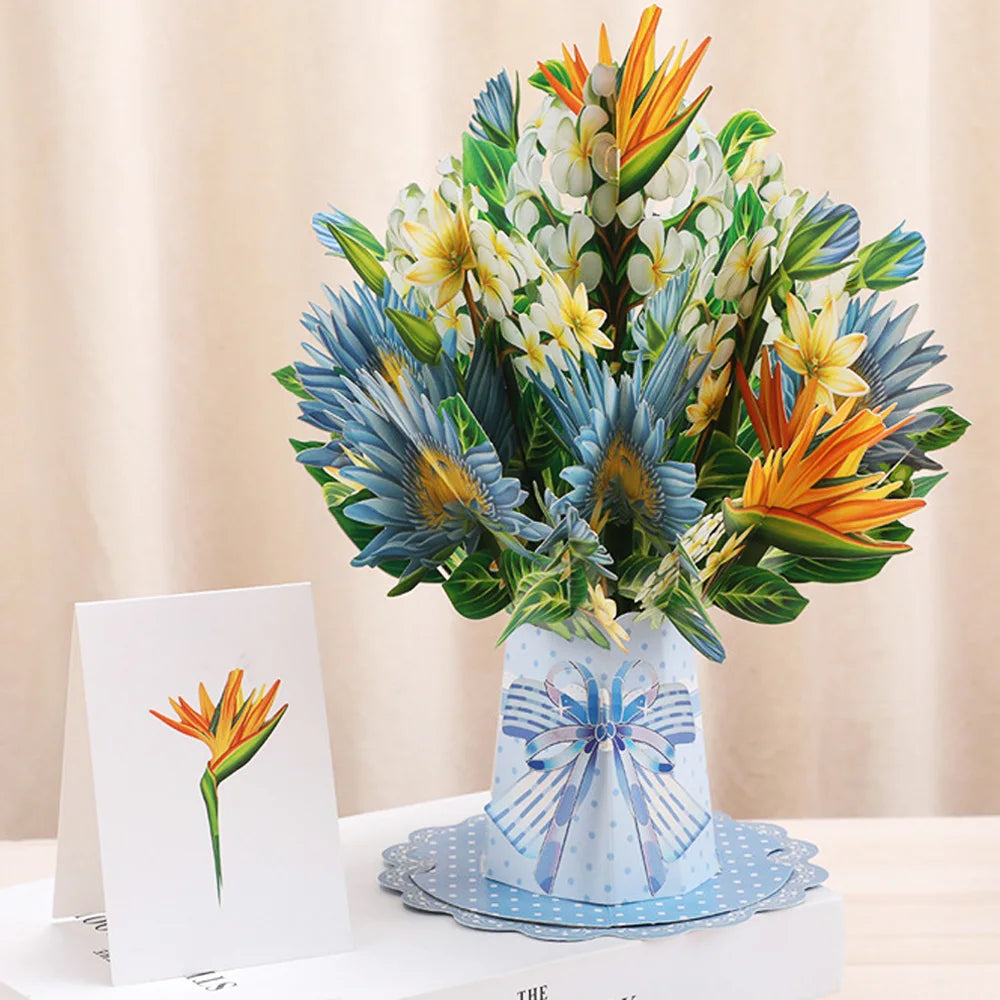 3D Creative Bouquet Gift Card for Mother Father Wife Friends Blessing Card Gift for Mothers Fathers Day Thank You Greeting Cards