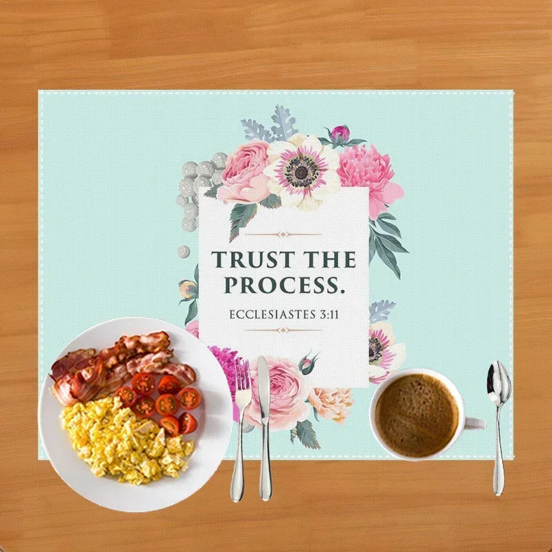 30x40cm Bible Verse Print Table Mat for Diner Kitchen Christian Religion Dinnerware Placemat Coffee Cup Pads Table Decor