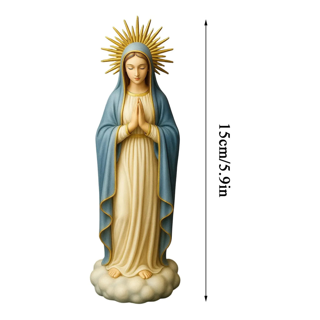 Virgin Mary Statue Religious Desktop Statue Resin Decorative Sculpture for Bookshelf Coffee Table Nightstand Bedside Display