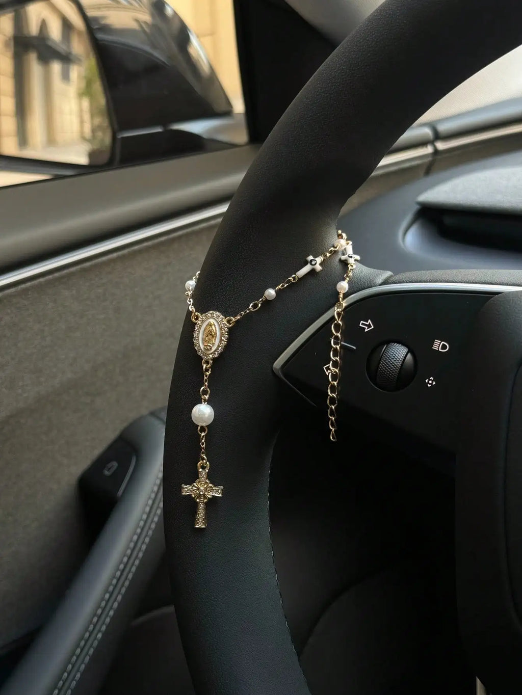 1pc Steering Wheel Rosary Ornament | Rosary Car Pendant Accessory | Car Decor | Car Pendant | Unique Fashion Car Pendant Decorat