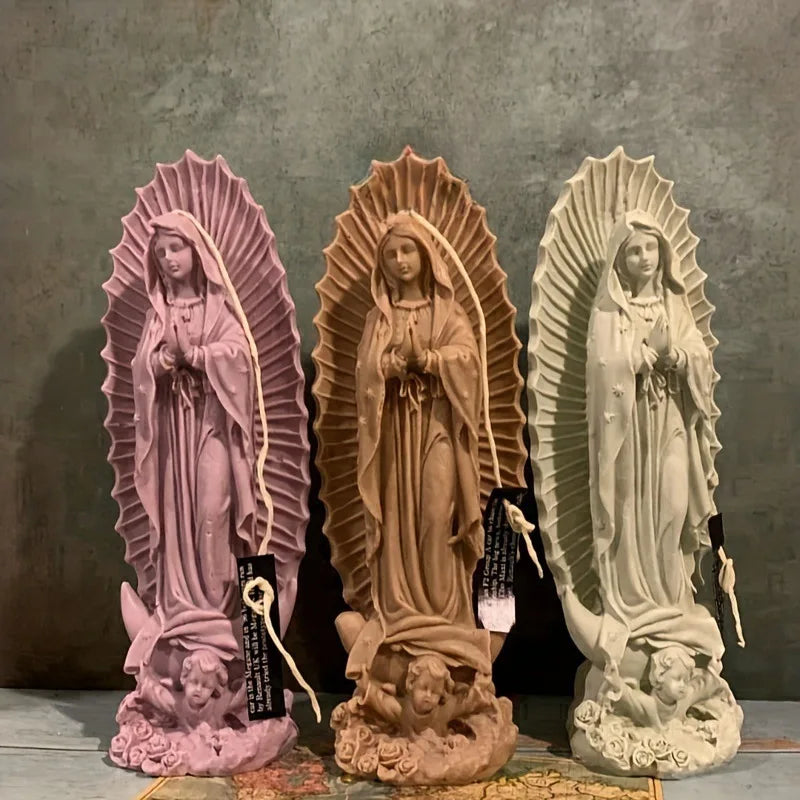 Blessed Virgin Mary Portrait Silicone Candle Mold 3D Prayer Madonna Statue Resin Plaster Making Tool Handmade Kit Home Decor