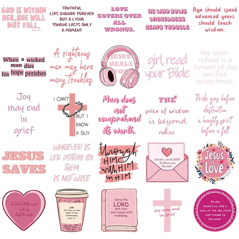 50PCS Pink Bible Verse Stickers Christian Faith Inspirational Religious Decals for Laptop Water Bottle Scripture Sticker