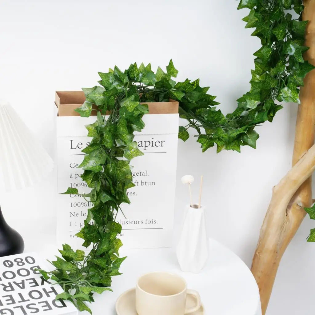 1Pc 200Cm Green Vine Silk Artificial Ivy Hanging Leaf Garland Plant Creeper Leaf Home  Wedding Garden Bathroom Decoration