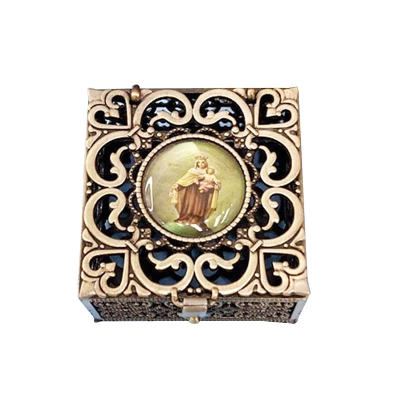 Rosary Bead Box Necklace Metal Christian Catholic Religious Jewelry Case Storage Dropship