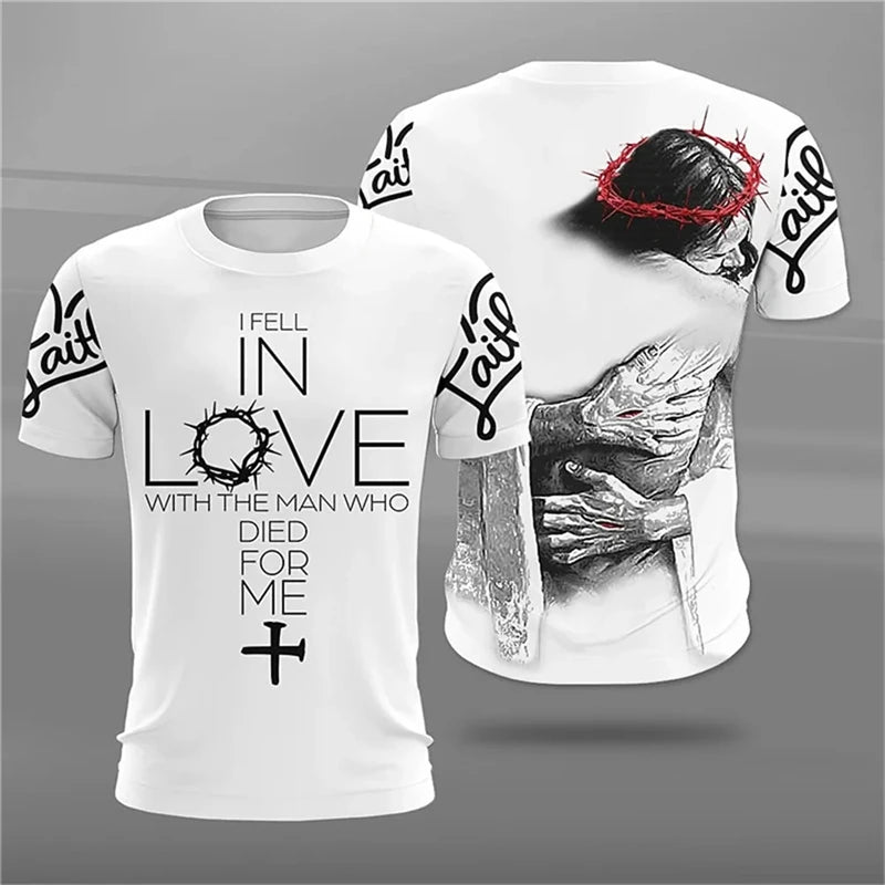 Vintage Men's Tshirts 3d Christian Jesus Print T-Shirt Summer Casual Streetwear Tops Men Clothing Short-sleeved Camisetas Homme