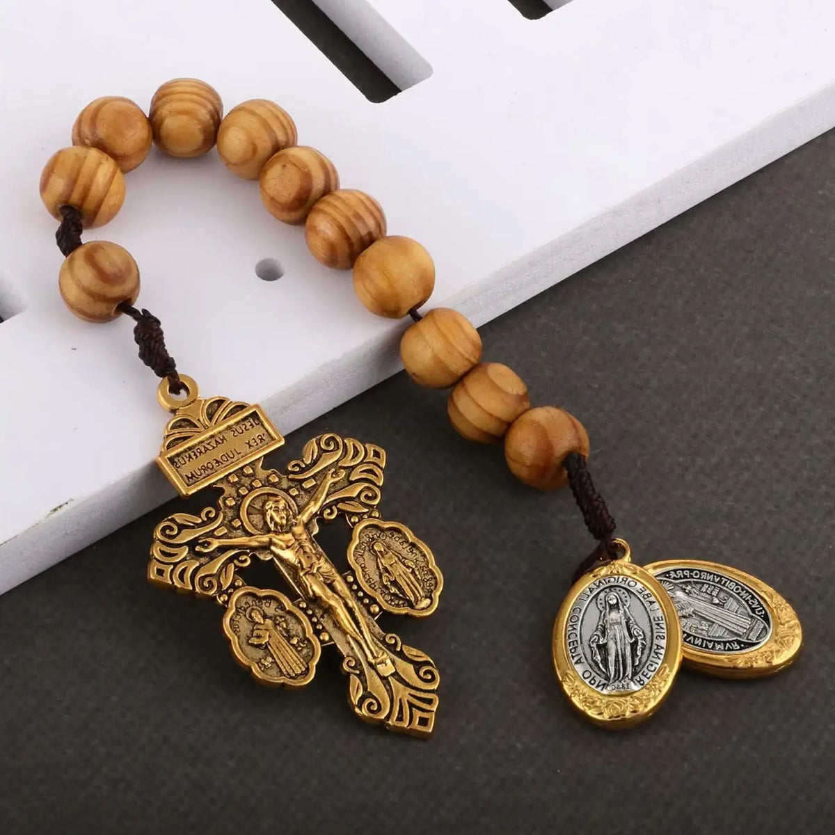 Catholic St Benedict Medal Pocket Rosary Lady Milagrosa Crucifix Cross Wooden Beads One Decade Prayer Rosaries Handmade Gift